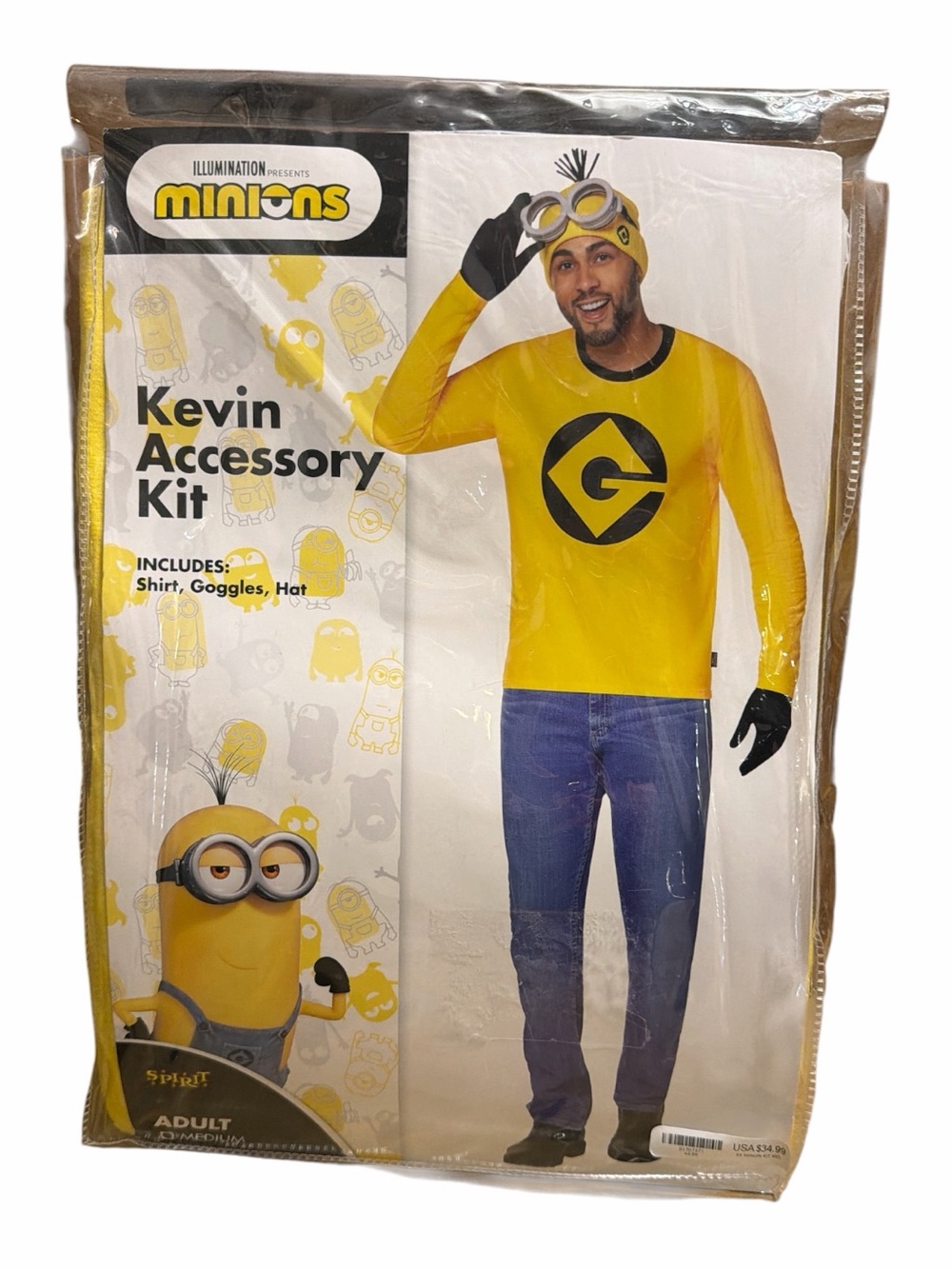 Halloween Spirit Minions Kevin Costume Kit Adult Medium Shirt Hat Goggles New